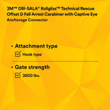 3M 2000117 Rollgliss Technical Rescue Offset D Fall Arrest Carabiner with Captive Eye, Gold, Medium (7100221696) - 9