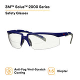 3M Solus 2000 Series Safety Reader Glasses, Blue Gray Temples, Clear +1.5 Anti Fog Anti Scratch Lens (S2015AF-BLU) (7100221704)  - (20Pack) - 2
