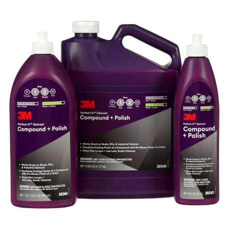 3M Perfect-It Gelcoat Compound + Polish, 1 qt (32 fl oz/946 mL) Bottle (30344) (7100223149)  - (6Pack) - 6