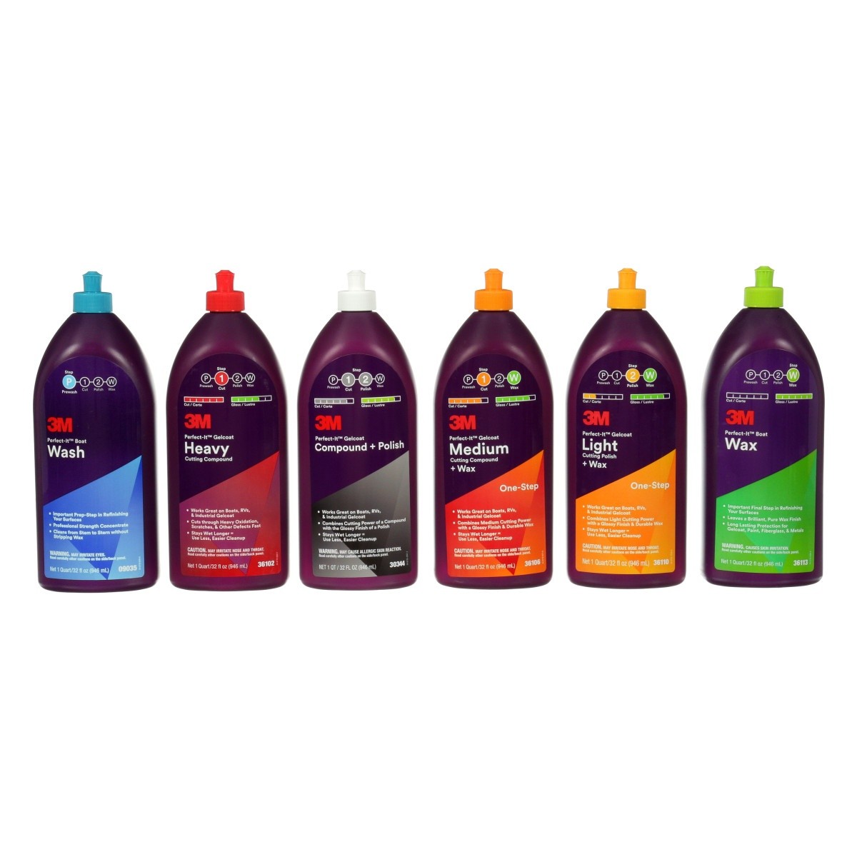 3M Perfect-It Gelcoat Compound + Polish, 1 qt (32 fl oz/946 mL) Bottle (30344) (7100223149)  - (6Pack) - 7