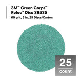 3M 36535 Green Corps Roloc Disc, 60 Grit, Green, 3 in, Cloth Backing, Coating Removal, Grinding (7100225148) (250 Pack) - 4