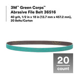 3M 36516 Green Corps Abrasive File Belt, 40 Grit, 1/2 in x 18 in, Green (7100225352) (100 Pack) - 4