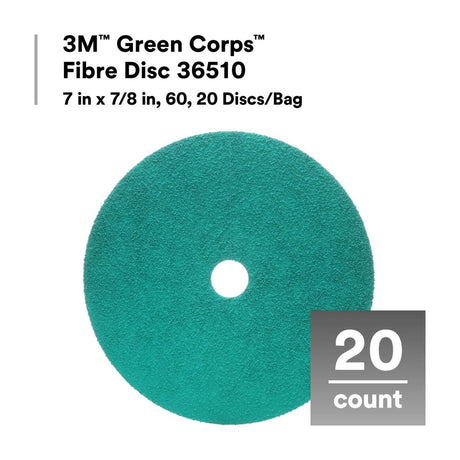 3M 36510 Green Corps Fibre Disc, 7 in x 7/8 in, 60 Grit (7100226308) (100 Pack) - 3