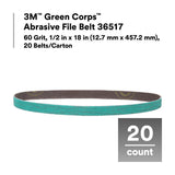 3M 36517 Green Corps Abrasive File Belt, 60 Grit, Ceramic Aluminum Oxide, Green, 1/2 in x 18 in (7100226310) (100 Pack) - 2