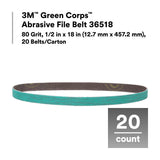 3M 36518 Green Corps Abrasive File Belt, 80 Grit, 1/2 in x 18 in, Green (7100226321) (100 Pack) - 4