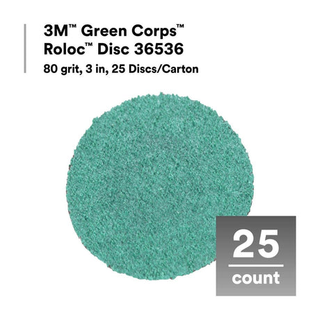 3M 36536 Green Corps Roloc Abrasive Disc, 80 Grit, Green, 3 in (7100226746) (250 Pack) - 2