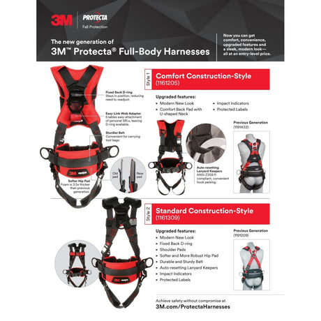 3M 1161205 PROTECTA Comfort Construction Style Positioning Safety Harness, Black, Medium Large (7100232012) (60 Pack) - 7