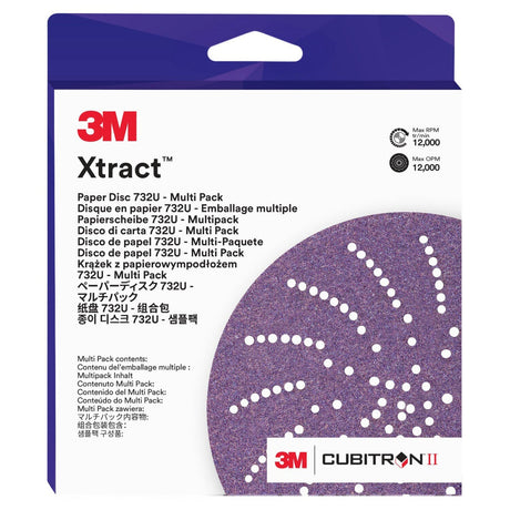 3M 732U Xtract Hookit Paper Disc, 80+ to 220+, C-weight, Purple, 6 in, 600LG Multi-Hole (7100232736) (300 Pack) - 4
