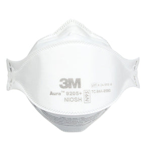3M 9205+ BULK Aura N95 Particulate Respirator, Flat Fold 3-Panel, Standard Size, White, Individually Wrapped (7100232940) (440 Pack)
