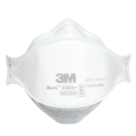 3M 9205+ BULK Aura N95 Particulate Respirator, Flat Fold 3-Panel, Standard Size, White, Individually Wrapped (7100232940) (440 Pack)