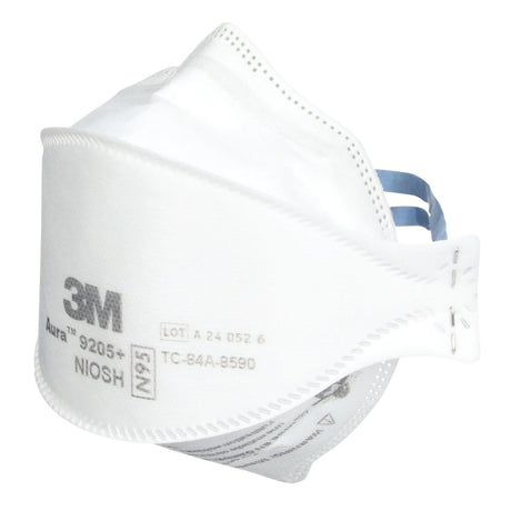 3M 9205+ BULK Aura N95 Particulate Respirator, Flat Fold 3-Panel, Standard Size, White, Individually Wrapped (7100232940) (440 Pack) - 3