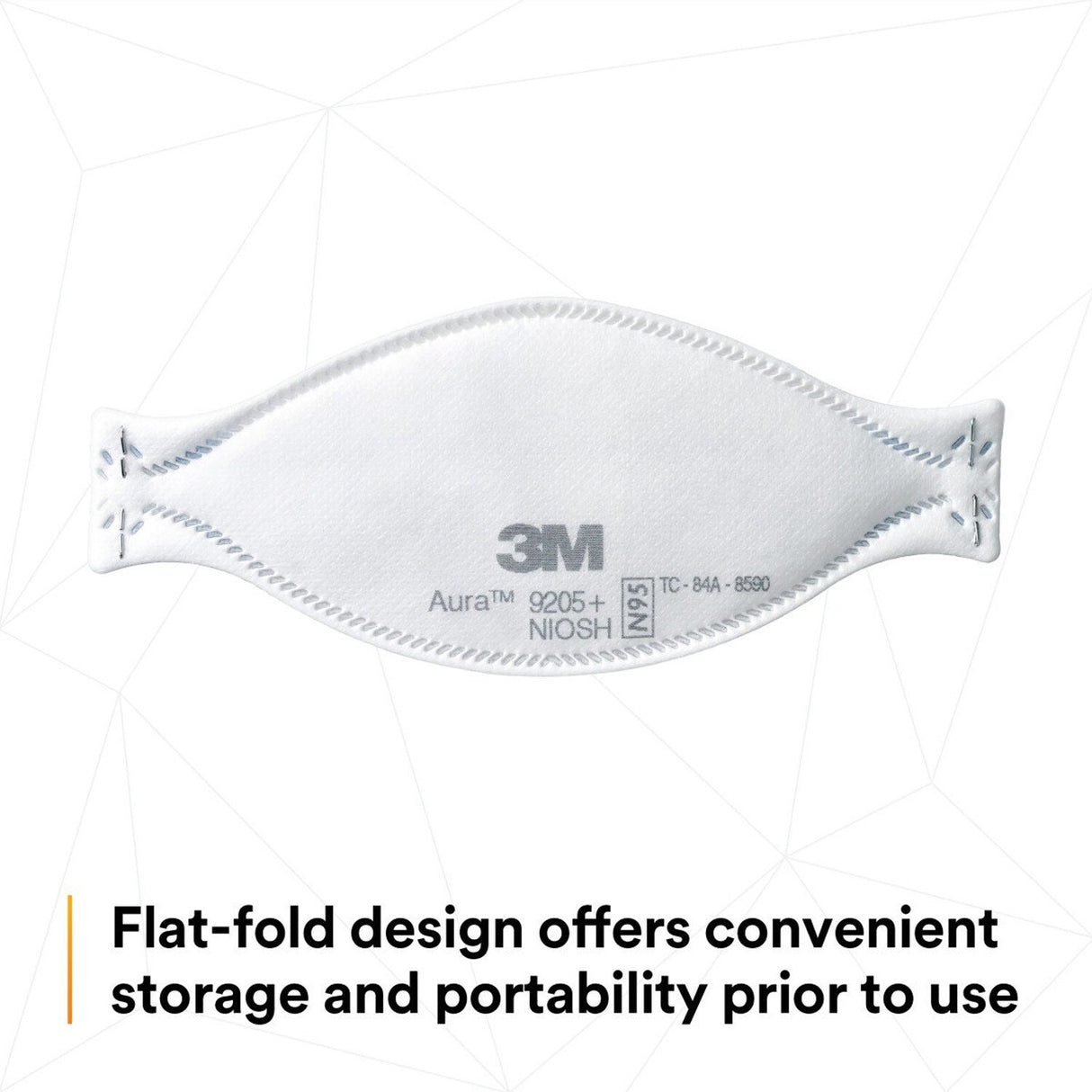 3M 9205+ BULK Aura N95 Particulate Respirator, Flat Fold 3-Panel, Standard Size, White, Individually Wrapped (7100232940) (440 Pack) - 6