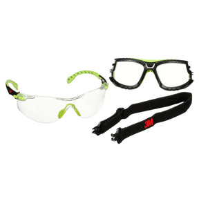 3M S1201SGAF-TKT Solus Safety Glasses Anti Fog Clear Lens Green Black Frame with Gasket and Strap (7100233038)  - (20 Pack)