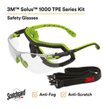 3M S1201SGAF-TKT Solus Safety Glasses Anti Fog Clear Lens Green Black Frame with Gasket and Strap (7100233038)  - (20 Pack) - 2