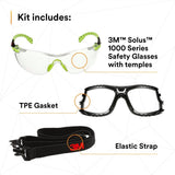 3M S1201SGAF-TKT Solus Safety Glasses Anti Fog Clear Lens Green Black Frame with Gasket and Strap (7100233038)  - (20 Pack) - 3