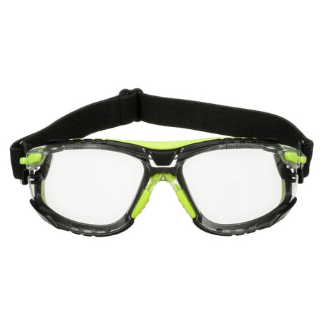 3M S1201SGAF-TSKT Solus 1000 Series Safety Glasses, Green/Black, Scotchgard Anti-Fog Coating, Clear Lens, TPE Gasket and Strap (7100234544)  - (20 Pack)