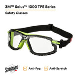 3M S1201SGAF-TSKT Solus 1000 Series Safety Glasses, Green/Black, Scotchgard Anti-Fog Coating, Clear Lens, TPE Gasket and Strap (7100234544)  - (20 Pack) - 2