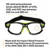 3M S1201SGAF-TSKT Solus 1000 Series Safety Glasses, Green/Black, Scotchgard Anti-Fog Coating, Clear Lens, TPE Gasket and Strap (7100234544)  - (20 Pack) - 6