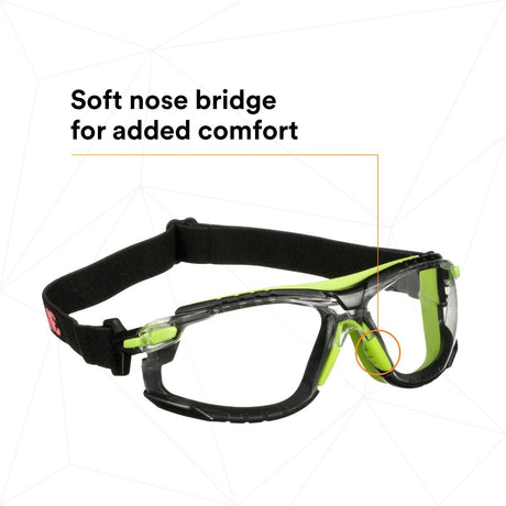 3M S1201SGAF-TSKT Solus 1000 Series Safety Glasses, Green/Black, Scotchgard Anti-Fog Coating, Clear Lens, TPE Gasket and Strap (7100234544)  - (20 Pack) - 7