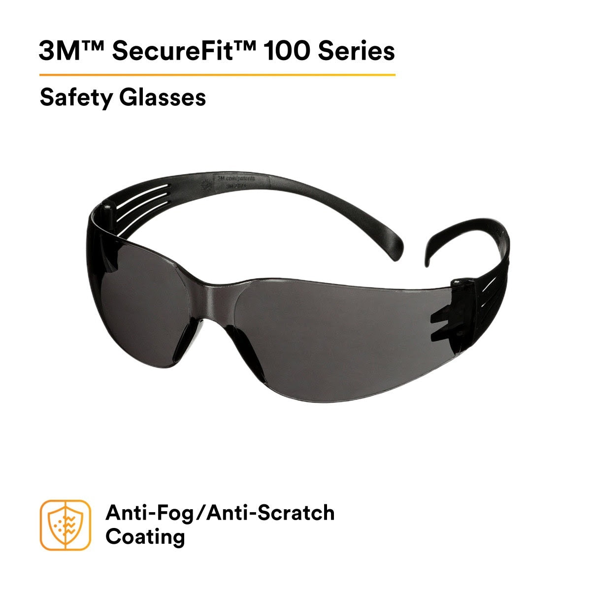 3M SF102AF-BLK SecureFit 100 Series, Black Temples, Gray Anti-Fog/Anti-Scratch Lens (7100238172) (400 Pack) - 6
