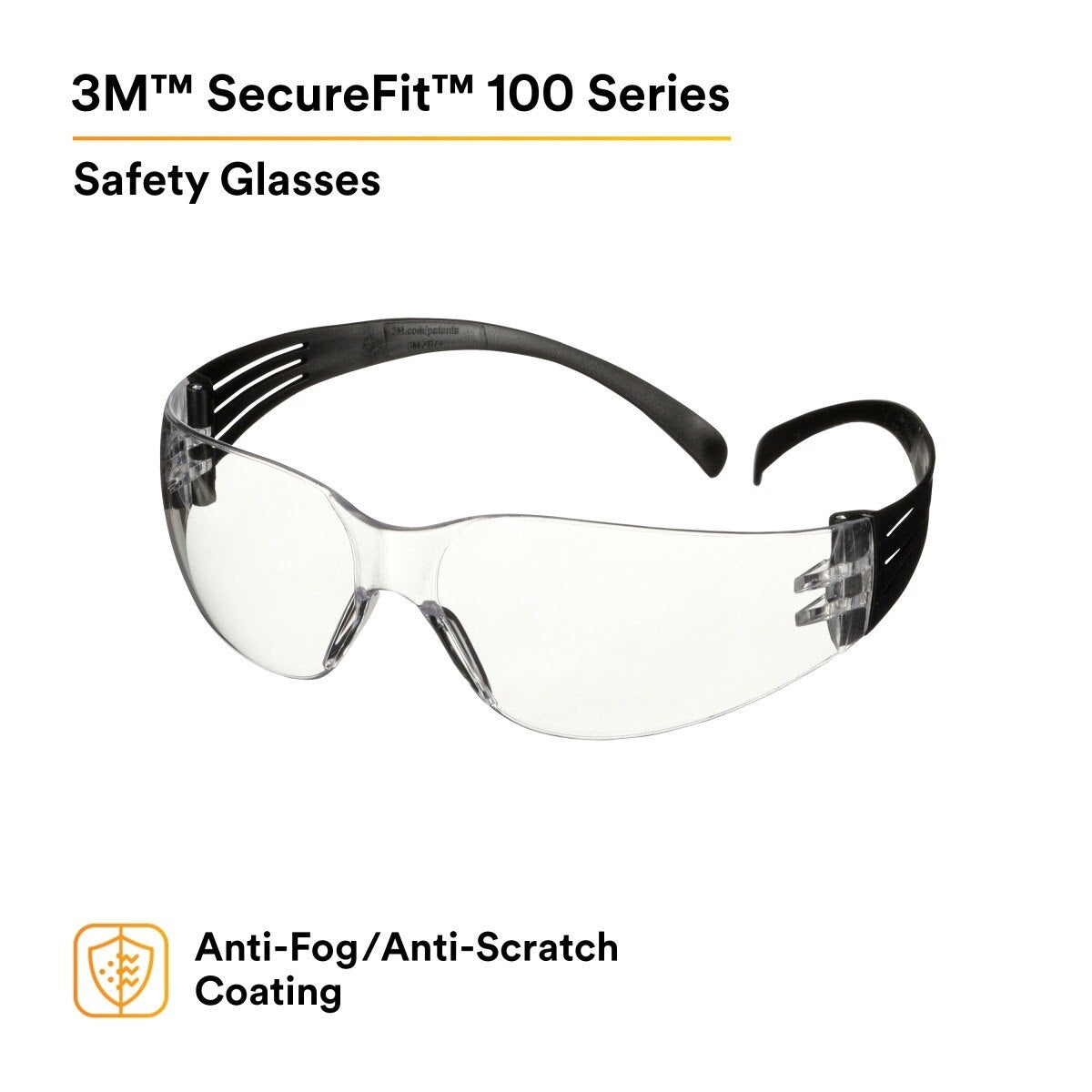 3M SF101AF-BLK SecureFit 100 Series, Black Temples, Clear Anti-Fog/Anti-Scratch Lens (7100238175)  - (100 Pack) - 6
