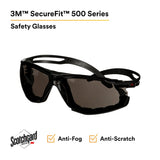 3M SF502SGAF-BLK-FM SecureFit 500 Series Safety Glasses, Gray Lens, Black Frame, Anti-Fog Coating, Anti-Scratch, Foam Gasket (7100239195)  - (20 Pack) - 2