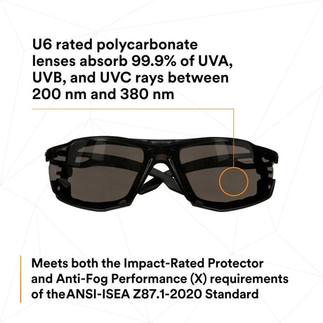 3M SF502SGAF-BLK-FM SecureFit 500 Series Safety Glasses, Gray Lens, Black Frame, Anti-Fog Coating, Anti-Scratch, Foam Gasket (7100239195)  - (20 Pack) - 6