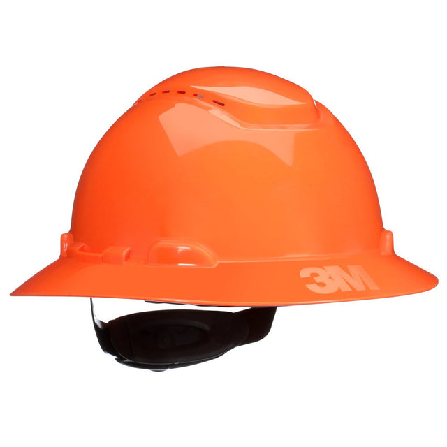 3M H-806SFV-UV SecureFit Full Brim Hard Hat, Orange, Vented, 4-Point Ratchet Suspension with UVicator Sensor (7100239993)  - (20 Pack)
