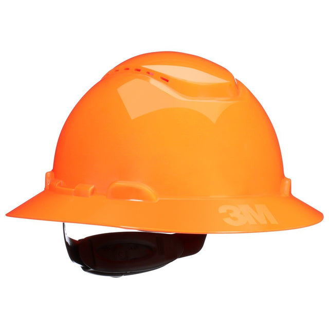 3M SecureFit Full Brim Hard Hat, Hi-Vis Orange, 4-Pt Pressure Diffusion Ratchet Suspension with UVicator (H-807SFV-UV) (7100240023)  - (20Pack)
