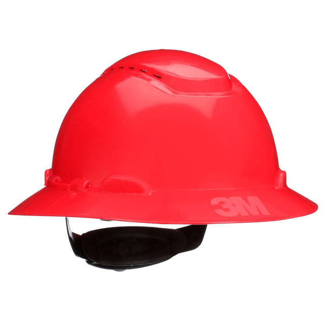 3M H-805SFV-UV SecureFit Full Brim Hard Hat, Red, Vented, 4-Point Pressure Diffusion Ratchet Suspension with Uvicator Sensor (7100240024)  - (20 Pack)