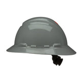 3M SecureFit Full Brim Hard Hat, Grey, Non-Vented, 4-Point Pressure Diffusion Ratchet Suspension, with UVicator Sensor, ANSI Z89.1 (H-808SFR-UV) (7100240025)  - (20Pack) - 4