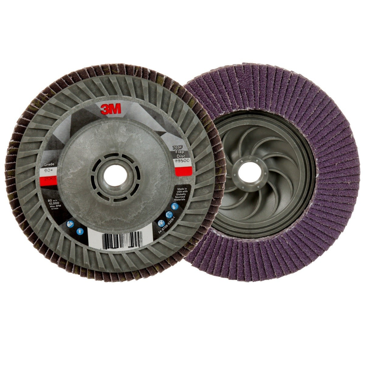 3M Flap Disc 769F Type 29 Quick Change, 60+, Purple, 5 in x 5/8 in-11 Threaded Ceramic Precision-Shaped Grain Grinding and Finishing Disc for Carbon Steel and Stainless Steel (7100242991)  - (10Pack) - 2
