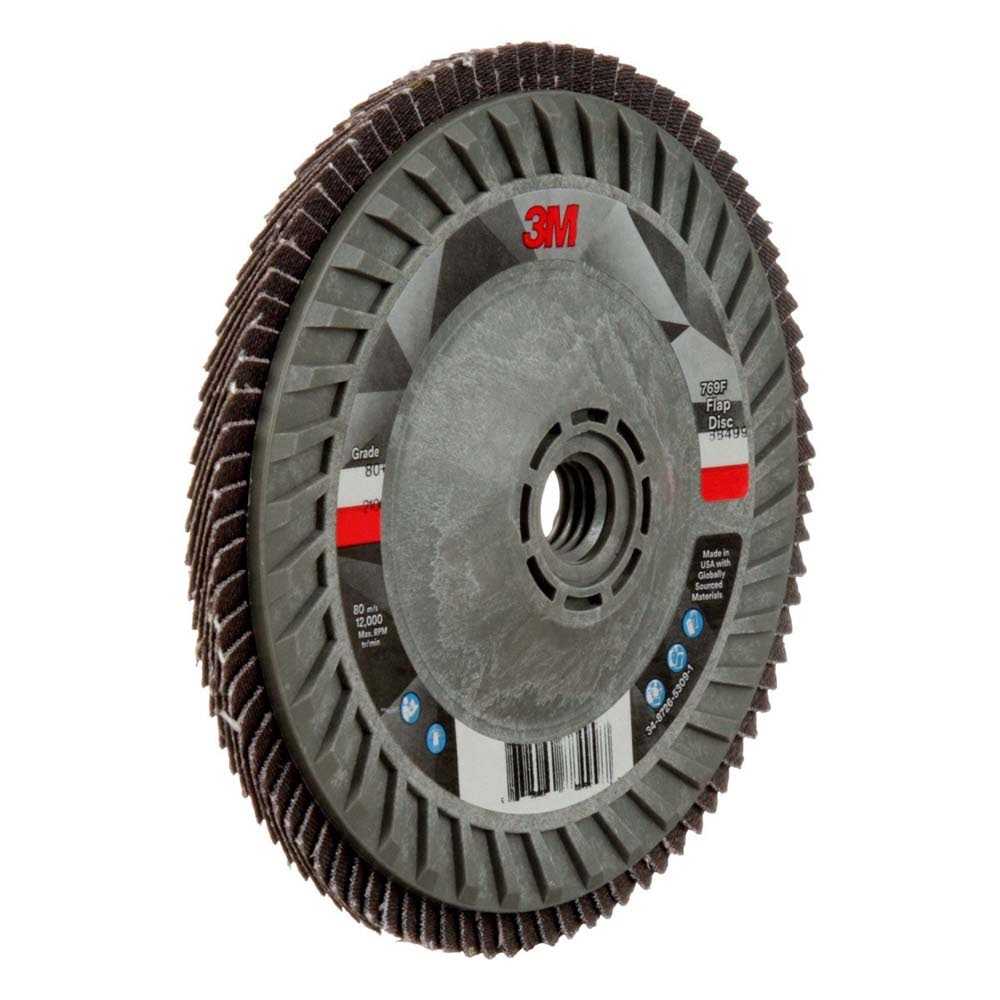 3M 769F Flap Disc , Type 29, 80+ Grit, 5 in x 5/8-11 Thread, Precision-Shaped Ceramic Grain for Grinding and Finishing on Carbon and Stainless Steel (7100242992) - 4