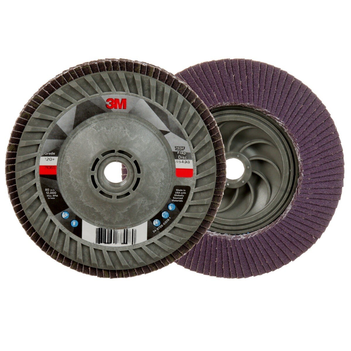 3M 769F Flap Disc, T29 Quick Change, Precision Shaped Ceramic 120 Plus Purple, 5 in x 5/8 in-11 (7100243778)  - (250Pack) - 2