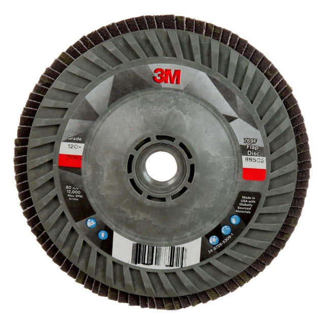 3M 769F Flap Disc, T27 Quick Change, Threaded 5 in x 5/8 in-11, Precision Shaped Ceramic, 120+, Purple (7100243781)  - (10 Pack)