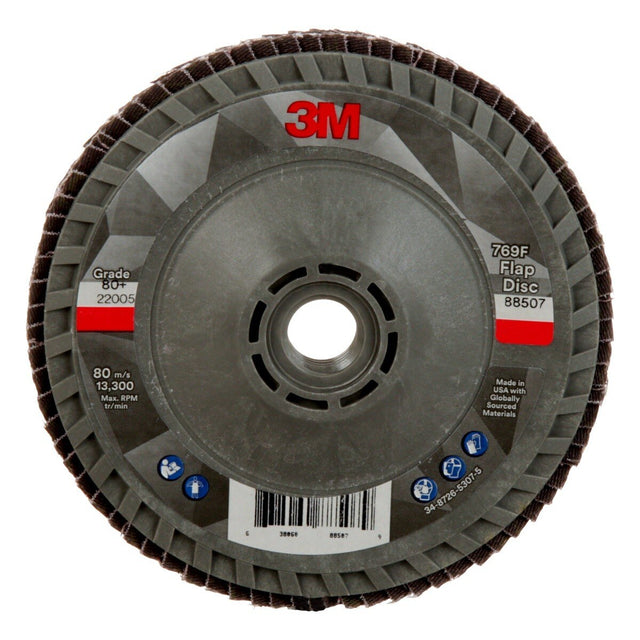3M 769F Flap Disc, T29 Quick Change, 80+, 4-1/2 in x 5/8 in-11, Precision Shaped Ceramic, Purple (7100243873)  - (10Pack)