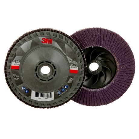 3M 769F Flap Disc, T29 Quick Change, 80+, 4-1/2 in x 5/8 in-11, Precision Shaped Ceramic, Purple (7100243873)  - (10Pack) - 2