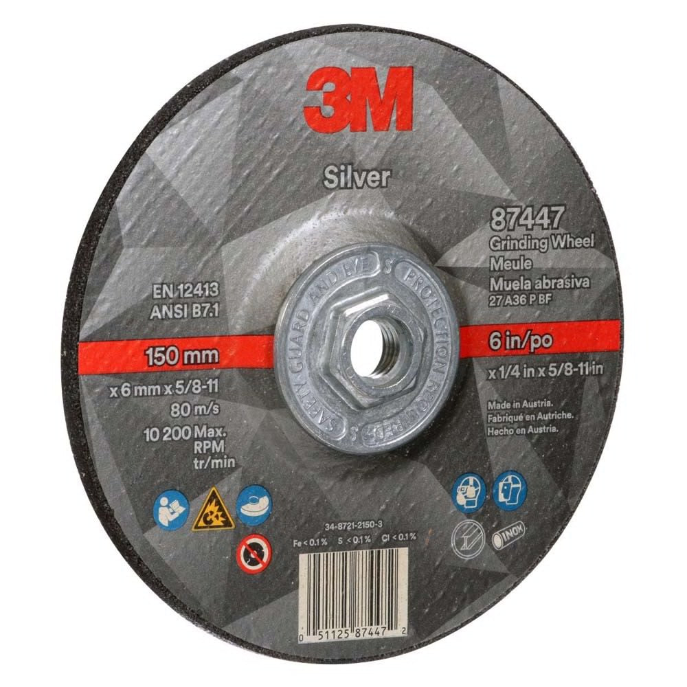 3M 87447 Silver Depressed Center Grinding Wheel, 36+, T27 Quick Change, 6 in x 1/4 in x 5/8 in-11 (7100244821) (20 Pack) - 2