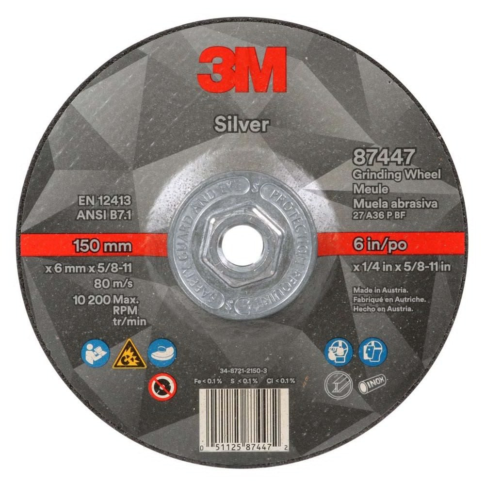 3M 87447 Silver Depressed Center Grinding Wheel, 36+, T27 Quick Change, 6 in x 1/4 in x 5/8 in-11 (7100244821) (20 Pack) - 5