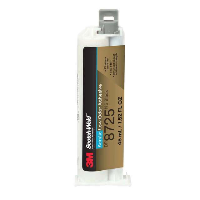 3M Scotch-Weld Low Odor Acrylic Adhesive, Non Sag Two Part Structural, Non Flammable, Black, 45 mL Duo Pak (DP8725NS) (7100244858)  - (12Pack)