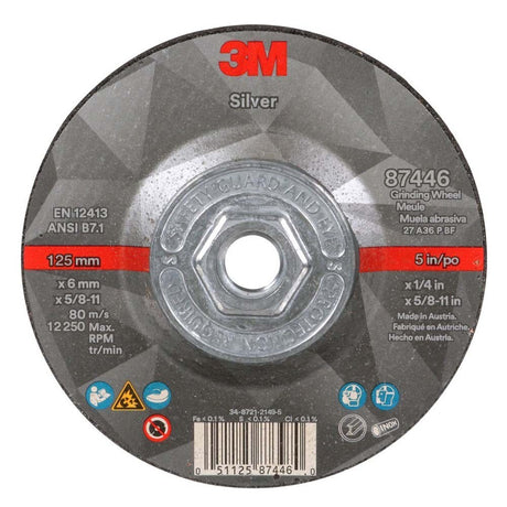3M 87446 Silver Depressed Center Grinding Wheel, 36+, T27 Quick Change, 5 in x 1/4 in x 5/8 in-11 (7100245020) (20 Pack)