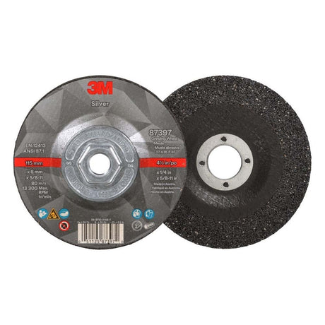 3M 87397 Silver Depressed Center Grinding Wheel, 36+, T27 Quick Change, 4.5 in x 1/4 in x 5/8 in-11 (7100245024) (10 Pack) - 2