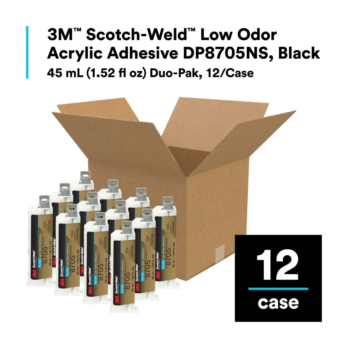 3M DP8705NS Scotch-Weld Low Odor Acrylic Adhesive, Black, 45 mL Duo-Pak (7100245036)  - (12Pack) - 5
