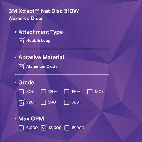 3M 310W Xtract Clean Sanding Net Disc, 220+, Blue, 6 in x NH, Die 600Z, Hook & Loop for Metal, Wood, Composites, Stock Removal, Fine Finishing (7100247525) (500 Pack) - 3