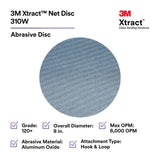 3M 310W Xtract Net Disc 120+ 8 in Die 800L Hook and Loop Sanding Discs Virtually Dust-Free for Metal, Wood, Composites, Stock Removal and Fine Finishing (7100252819) (50 Pack) - 3