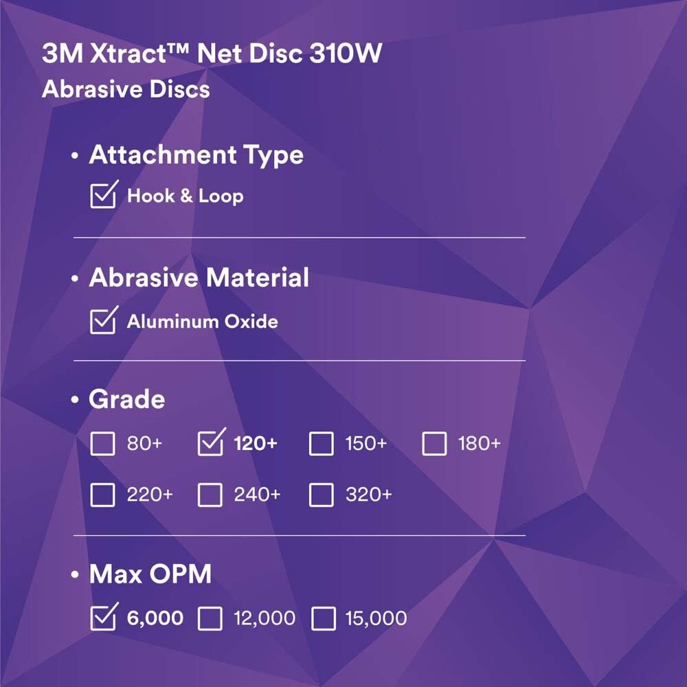 3M 310W Xtract Net Disc 120+ 8 in Die 800L Hook and Loop Sanding Discs Virtually Dust-Free for Metal, Wood, Composites, Stock Removal and Fine Finishing (7100252819) (50 Pack) - 9