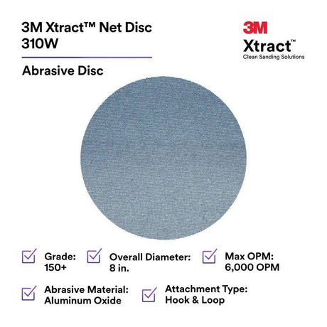 3M 310W Xtract Net Disc 8 in Hook and Loop Sanding Disc, 150+ Grit, Die 800L, Virtually Dust-Free (7100252820) (50 Pack) - 10