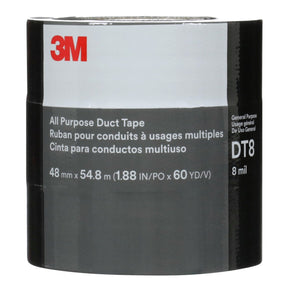 3M DT8 All Purpose Duct Tape, Black, 1-7/8 in x 60 yd, 8 mil (7100253082) (24 Pack)