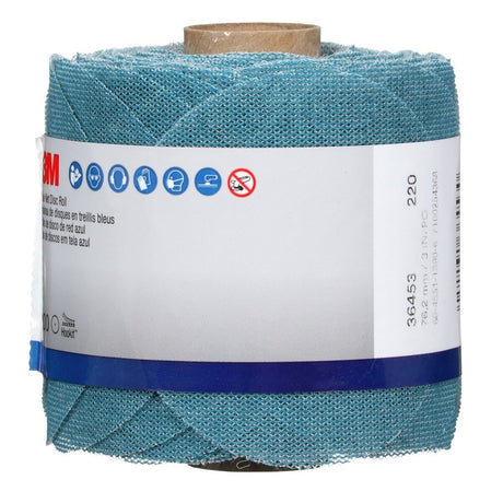 3M 310W Blue Net Disc Roll Hookit, 220 Grit, Blue, 3 in, 100 Discs per Roll (36453) (7100254368)  - (8Pack) - 3