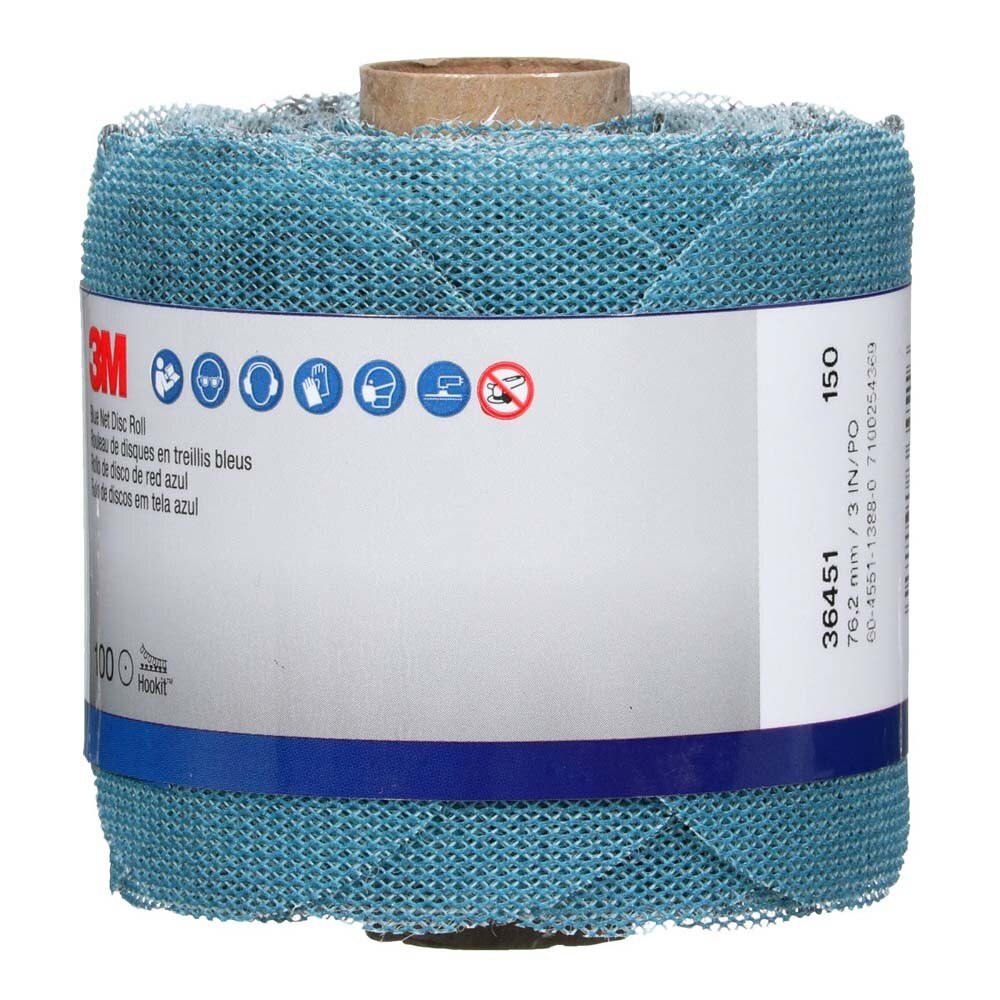 3M 36451 Blue Net Disc Roll , 3 in, 150+ Grade, Best in Class, Virtually Dust-Free, Abrasive Sheet Roll (7100254369)  - (8Pack) - 3